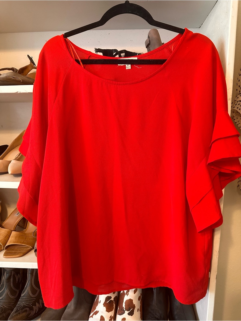 Umgee Bright Red Layered Ruffle Sleeve Blouse